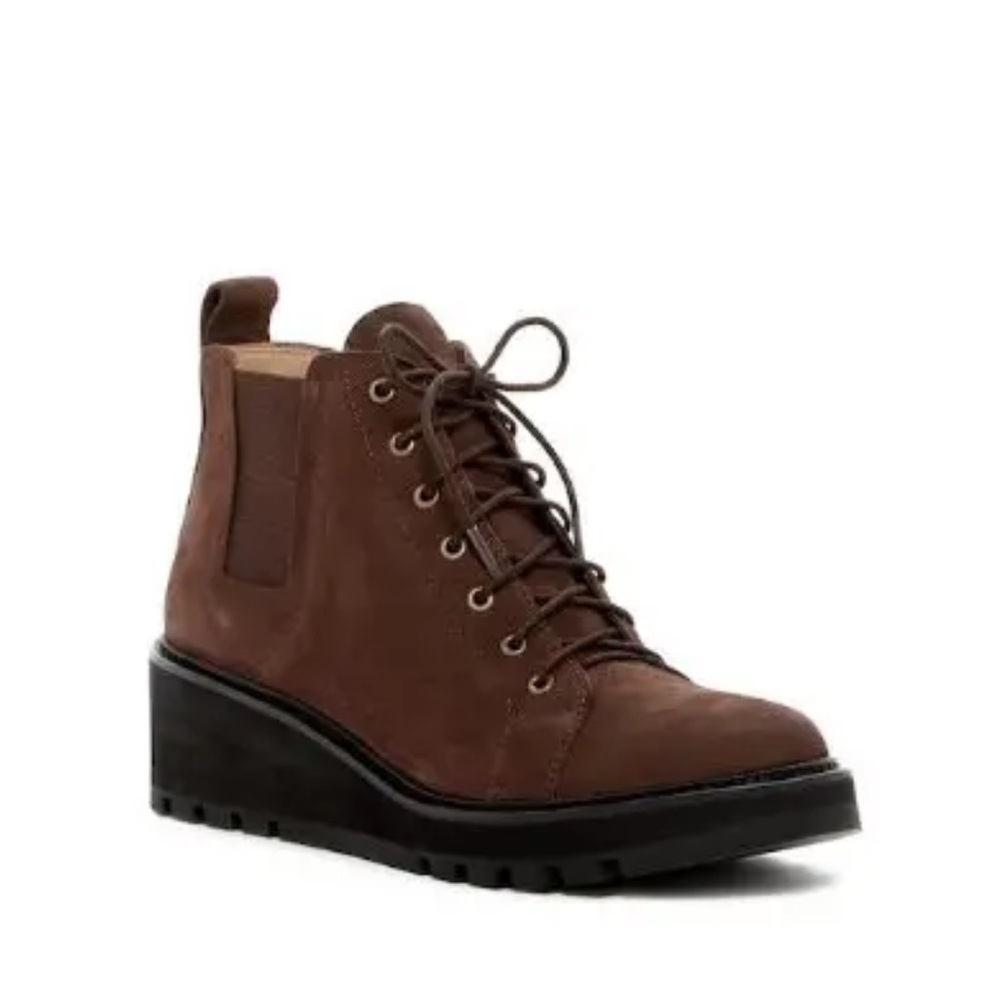 Eileen Fisher Chocolate Lace-Up Wedge Boots